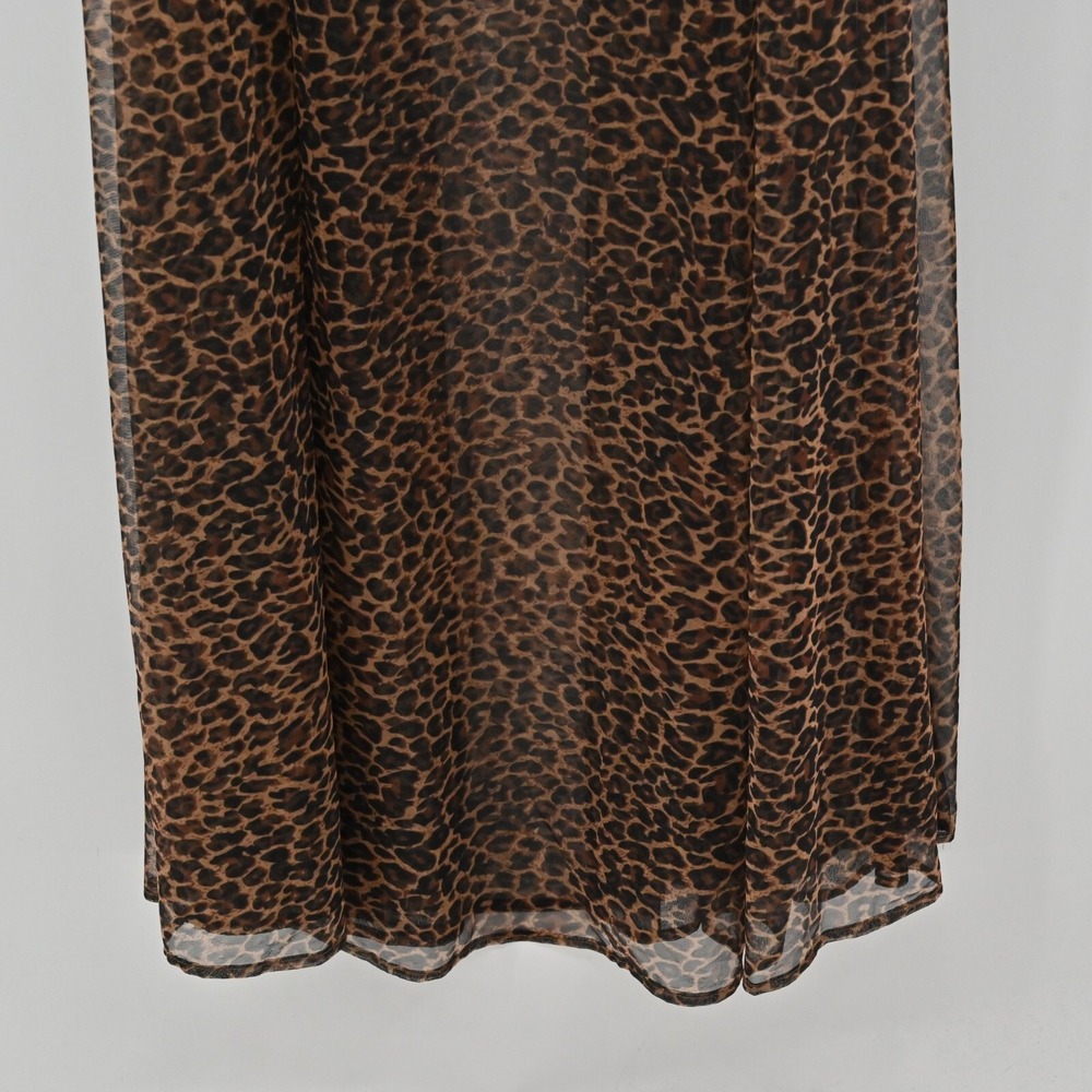 House of House of Chic Mesh Maxi Dress Womens Size S Brown Bell Sleeve Leopard - Picture 12 of 15